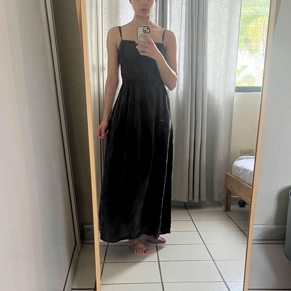 Zara Black Smocked Maxi Dress with Adjustable Thin Straps